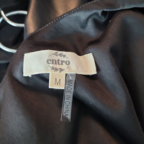 Entro Vegan Faux Leather One Shoulder Mini Dress M Black Ruffle Sexy Cocktail - Picture 11 of 12